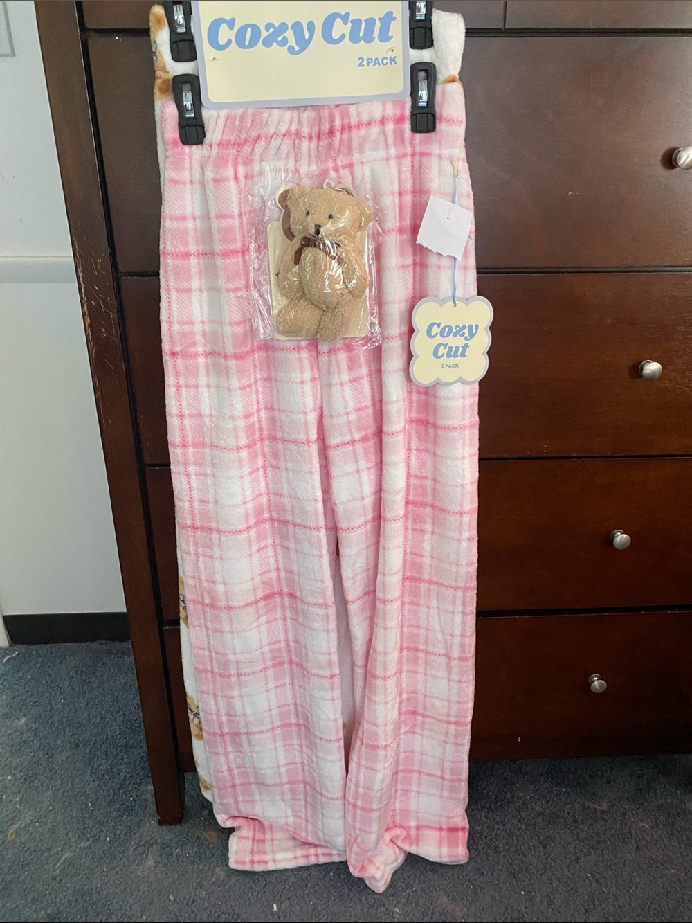 Women’s Pink Plaid Pajama Pants with Teddy Accent